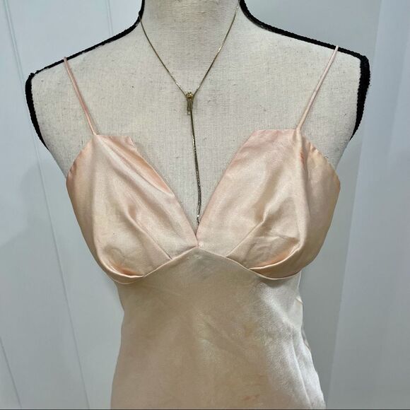 VINTAGE Peach Silk Lace Mini Slip Dress - Picture 2 of 10
